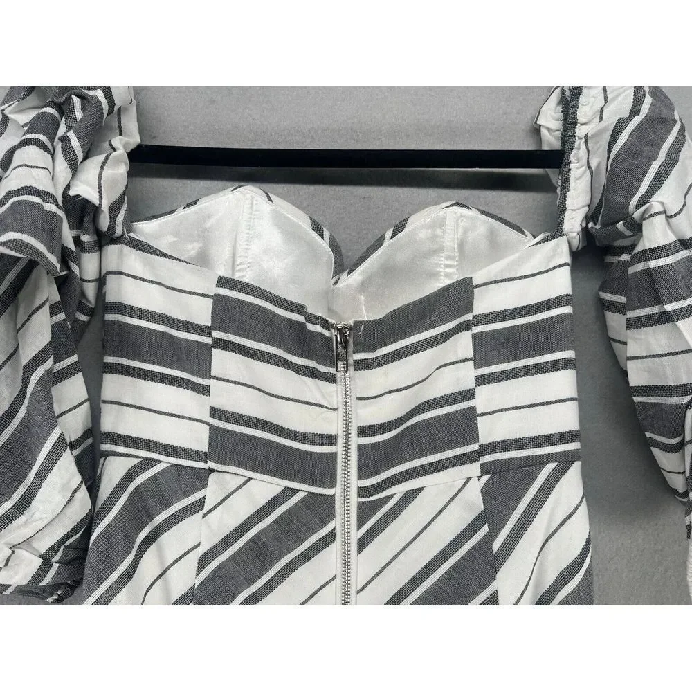 L'atiste by Amy‎ Dress Womens Size S White Blue Off Shoulder Coastal Sweatheart